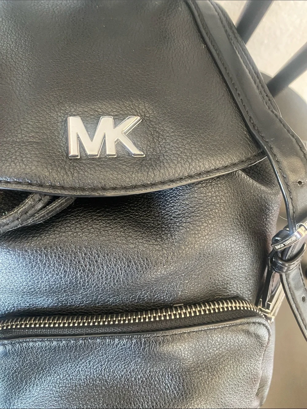 Michael Kors Black Leather Mini Backpack with Gold MK Logo